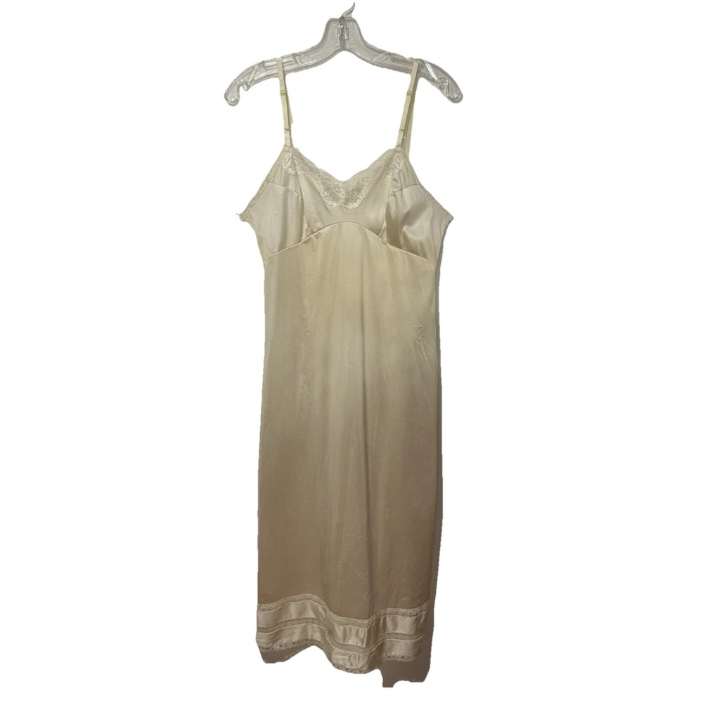 Vintage Adonna By JCPenney Ivory Antron Nylon Full Slip Dress Lace Trim Sz 36